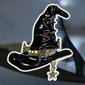 Elegant Halloween Black or White Witch Hat Brooch Choose White or Black